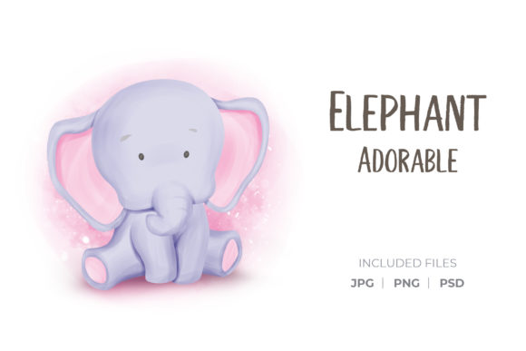 Baby Cute Elephant Watercolor Illustrations