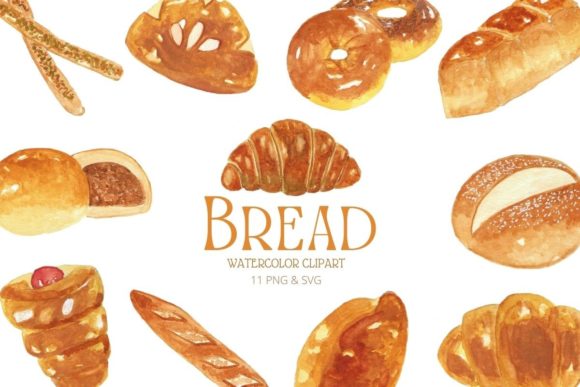 Bakery Bread Watercolor Clipart and Illustrations
