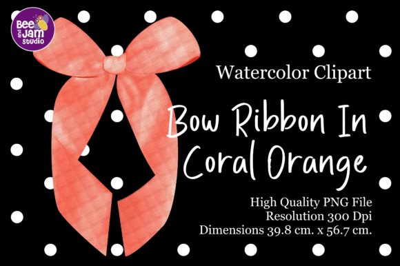 Bow Ribbon in Coral Orange Watercolor Illustrations