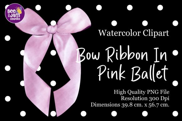 Bow Ribbon in Pink Ballet Watercolor Illustrations