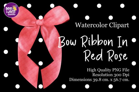 Bow Ribbon in Red Rose Watercolor Illustrations