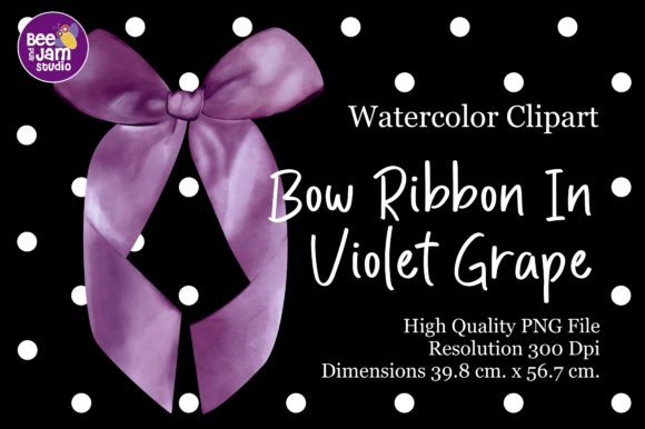 Bow Ribbon in Violet Grape Watercolor