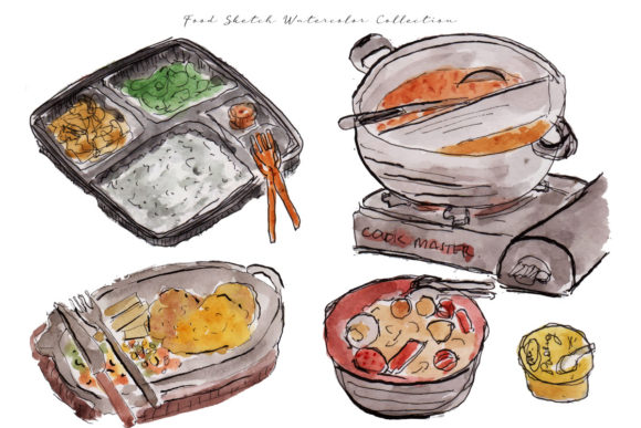 Delicious Food Sketch Watercolor Illustrations