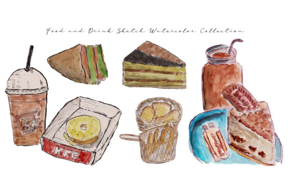 Food Sketch Watercolor Collection and Illustrations