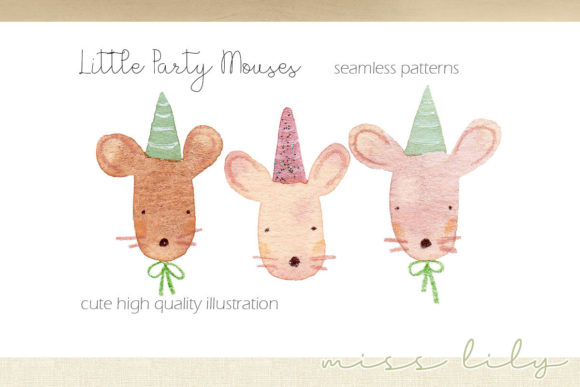 Little Party Mouses Watercolor Set and Illustrations