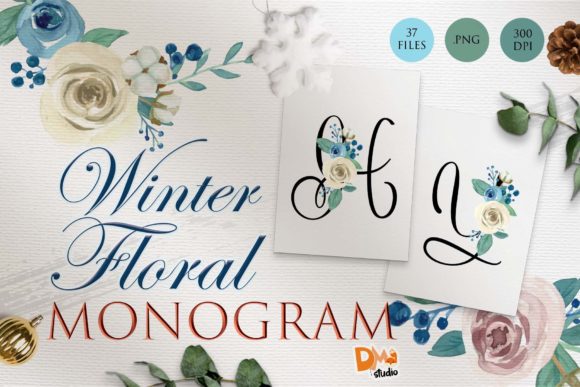 Monogram Winter Floral Watercolor Set 3