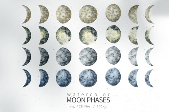 Moon Phase Watercolor Clipart and Illustrations
