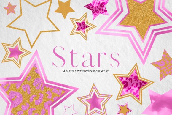 Pink Watercolor and Glitter Stars Illustrations