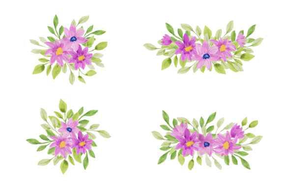 Purple Flowers Arrangement Watercolor Illustrations