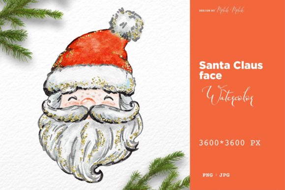 Santa Claus Face Watercolor Illustration