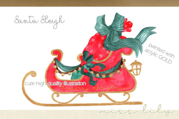 Santa Claus Sleigh Watercolor Illustrations