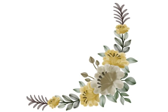 Set of Yelllow Floral Watercolor Frame