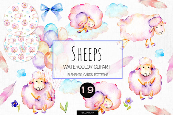 Sheeps Watercolor Clipart and Illustrations