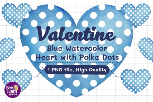 Valentine Blue Watercolor Heart Polkadot Illustrations