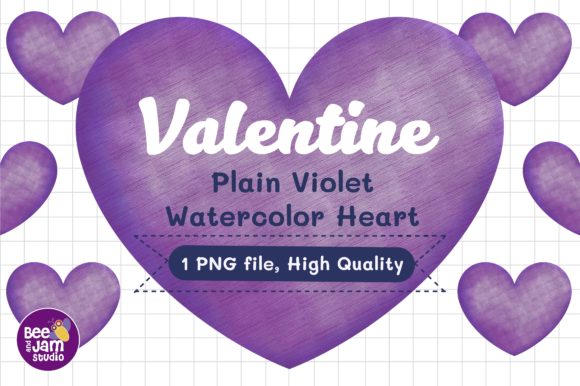 Valentine Plain Violet Watercolor Heart Illustrations