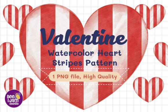 Valentine Watercolor Heart Stripes Illustrations