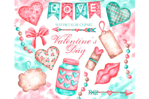 Valentines Day Watercolor Clipart. Love