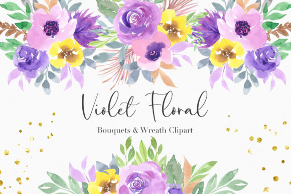 Violet Floral Watercolor Clipart