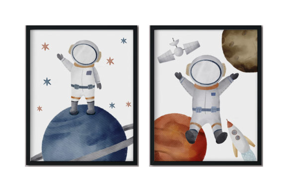 Watercolor Astronaut Poster Set and Illustrations