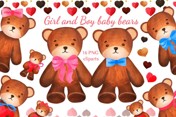 Watercolor Bear Valentine Clipart and Illustrations