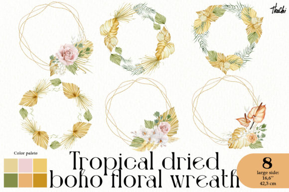 Watercolor Boho Dried Floral Wreath Png
