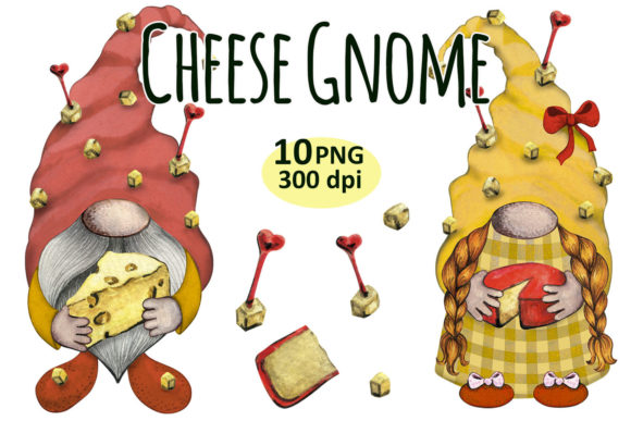 Watercolor Cheese Gnome Clipart Png Set Illustrations