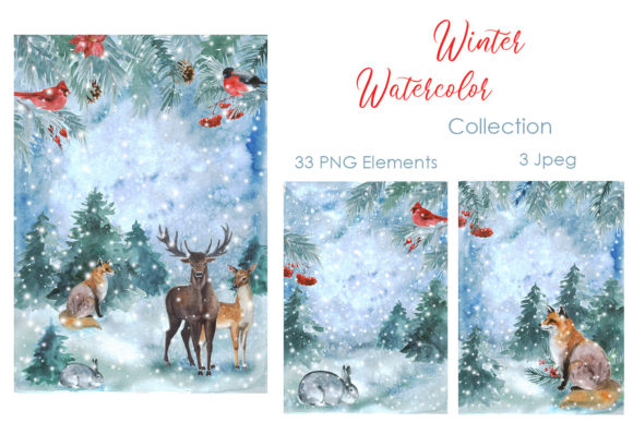 Watercolor Clipart Cute Forest Winter Illustrations