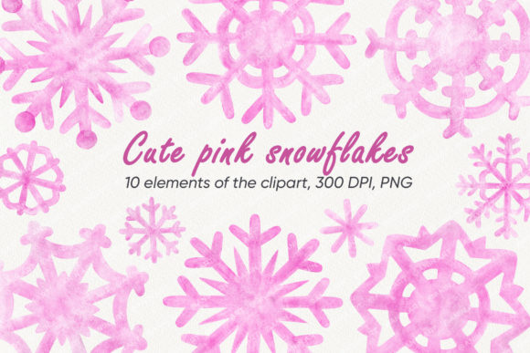 Watercolor Cute Pink Snowflakes
