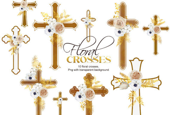 Watercolor Floral Easter Cross Illustrations