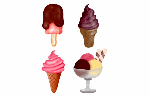 Watercolor Hand Drawn Ice Cream Illustrations