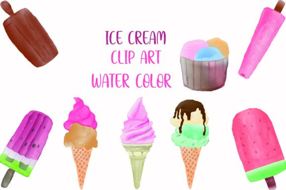 Watercolor Ice Cream Clipart Set and Illustrations