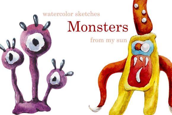 Watercolor Little Monsters and Illustrations