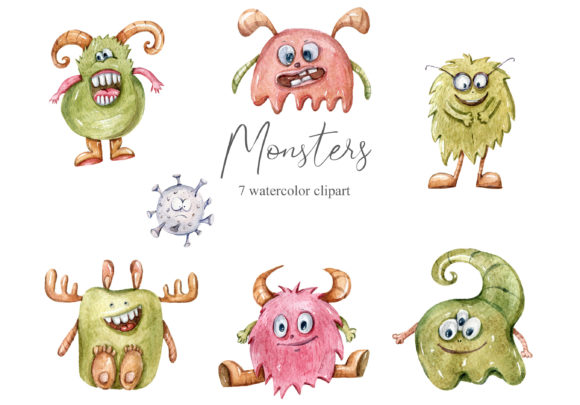 Watercolor Monster Clipart - 7 Png