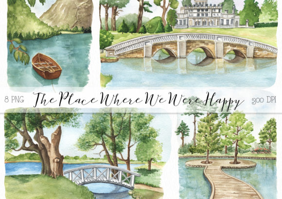 Watercolor Nature Landscape Clipart and Illustrations