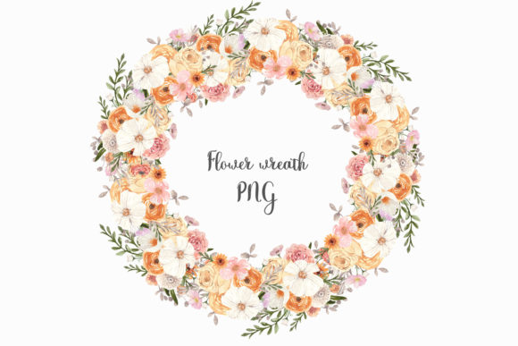 Watercolor Round Wreath with Flower