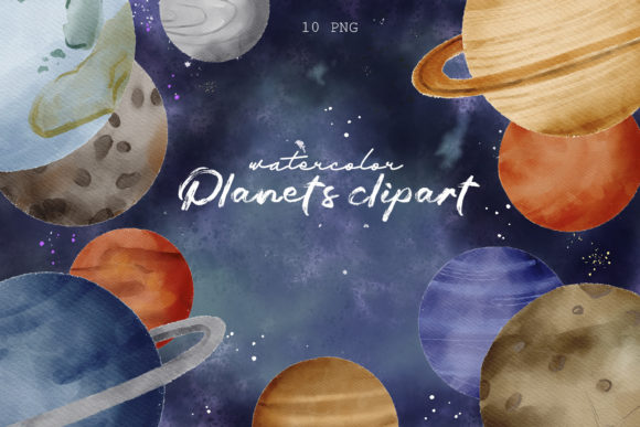 Watercolor Space Planet Clipart PNG and Illustrations