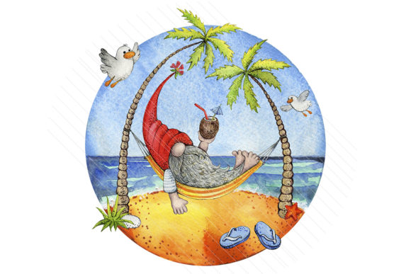 Watercolor Summer Gnome Sublimation Png and Illustrations