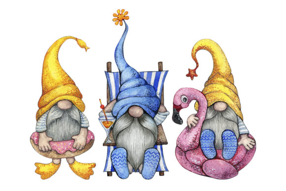 Watercolor Sunner Beach Gnomes Png Illustrations