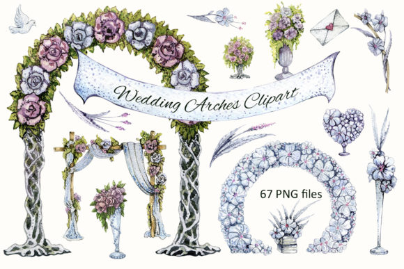 Watercolor Wedding Arch Clipart Png Set