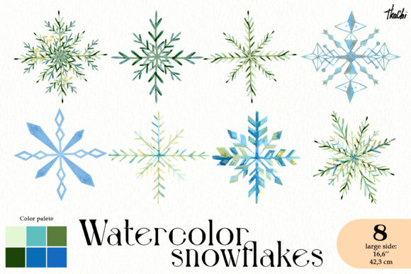 Watercolor Winter Snowflakes Clipart Png and Illustrations