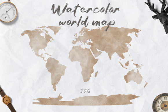 Watercolor World Map Clipart PNG and Illustrations