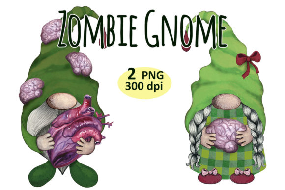 Watercolor Zombie Gnome Clipart Png and Illustrations