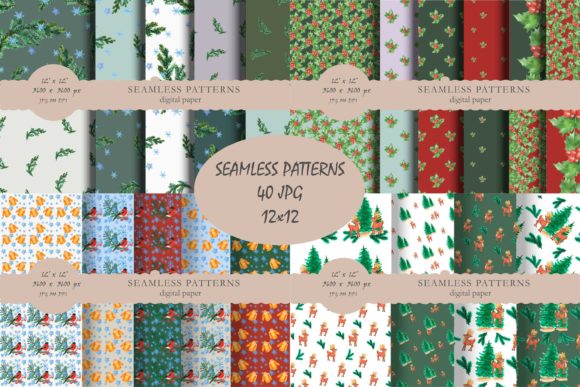 Winter Seamless Pattern. Watercolor Pape Illustrations